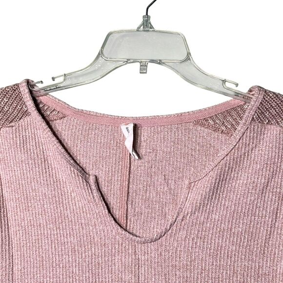 Daily Practice Shirt Womens XS Pink Waffle Knit Thermal Long Sleeve Split Neck - Picture 10 of 12